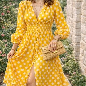NICHOLAS Sunny Yellow Polka Dot Midi Dress
